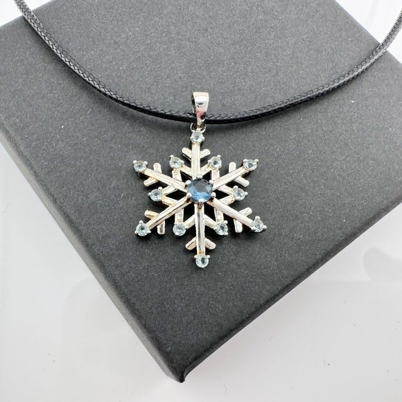 London Blue Topaz Fun and Festive Snowflake Necklace - Picture 2 of 13